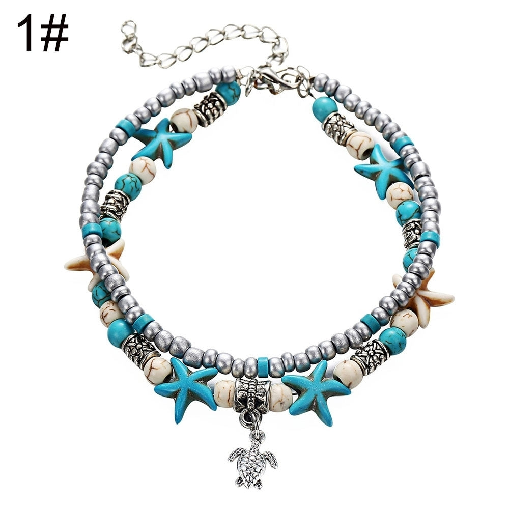 Women Fashion Starfish Beaded Pendant Ankle Bracelet Foot Chain Beach Jewelry Image 2