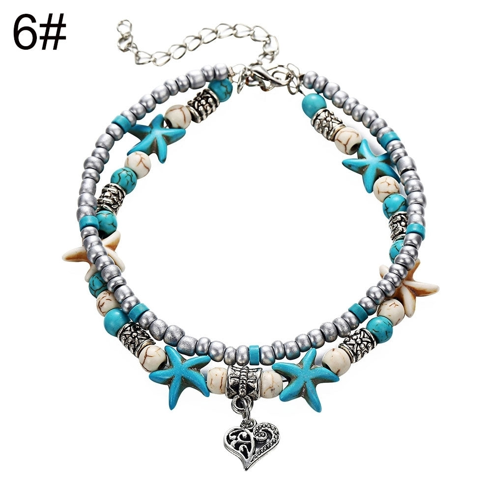 Women Fashion Starfish Beaded Pendant Ankle Bracelet Foot Chain Beach Jewelry Image 6