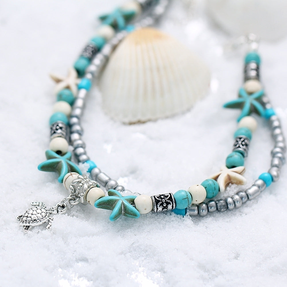 Women Fashion Starfish Beaded Pendant Ankle Bracelet Foot Chain Beach Jewelry Image 10