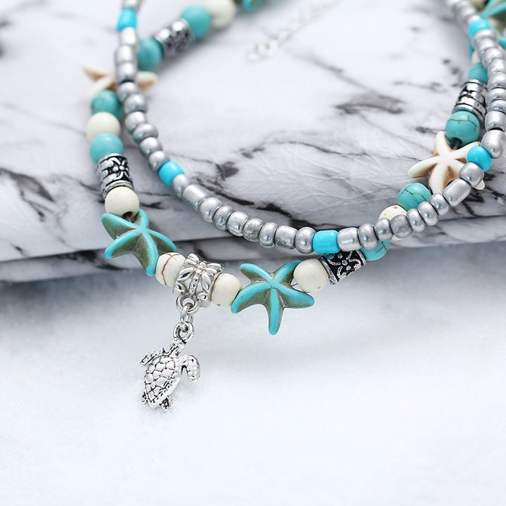 Women Fashion Starfish Beaded Pendant Ankle Bracelet Foot Chain Beach Jewelry Image 11