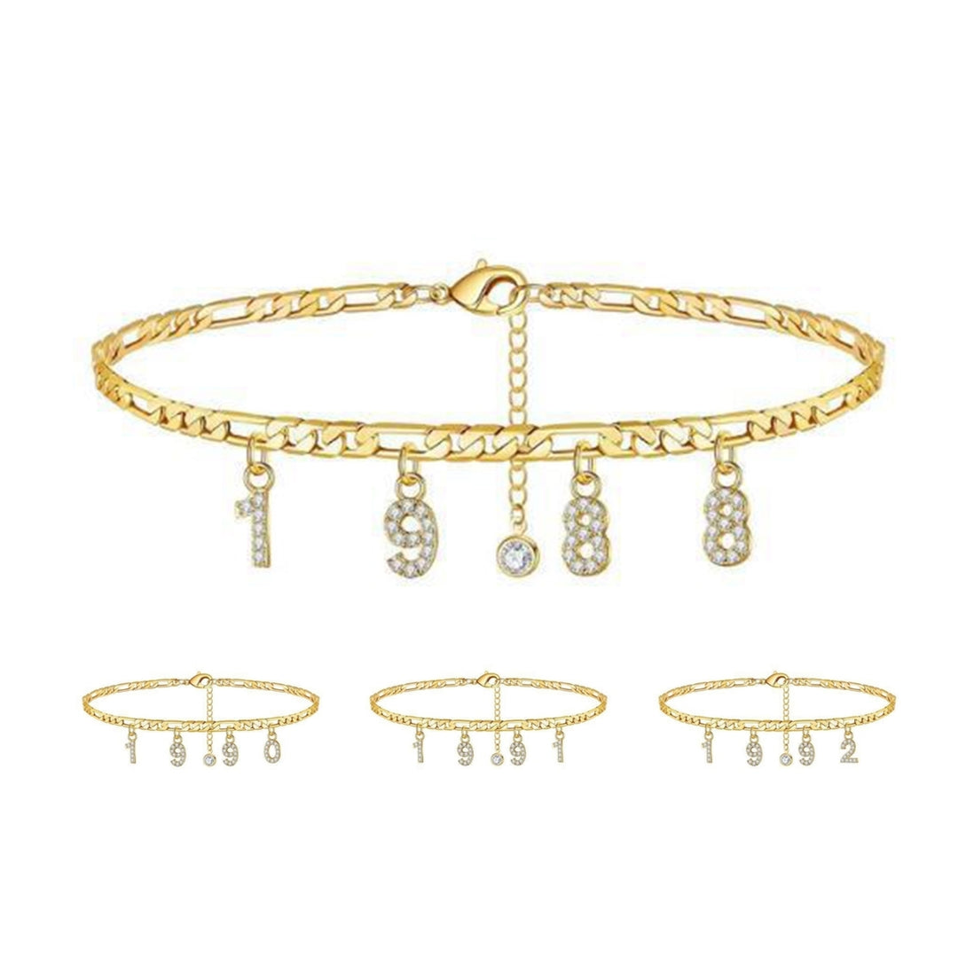 Adjustable Alloy Anklet Chain Birthday Jewelry Bracelet Year Number 1988-1996 Image 1