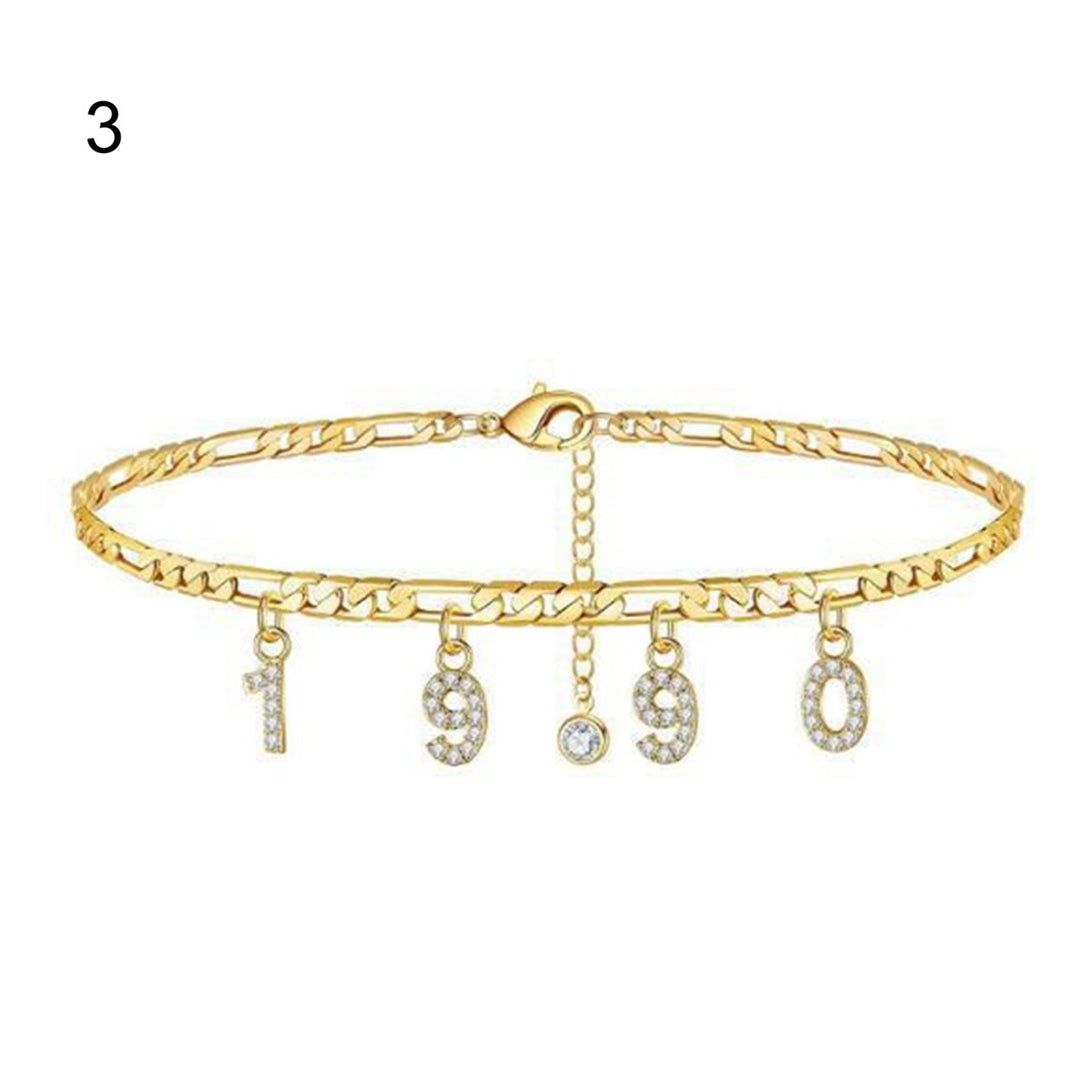 Adjustable Alloy Anklet Chain Birthday Jewelry Bracelet Year Number 1988-1996 Image 1