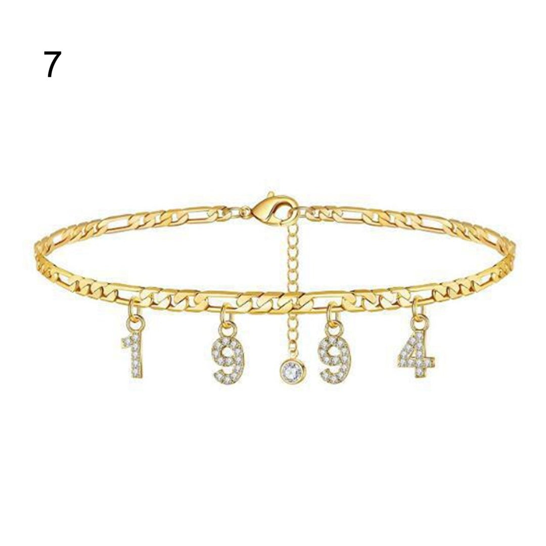 Adjustable Alloy Anklet Chain Birthday Jewelry Bracelet Year Number 1988-1996 Image 1