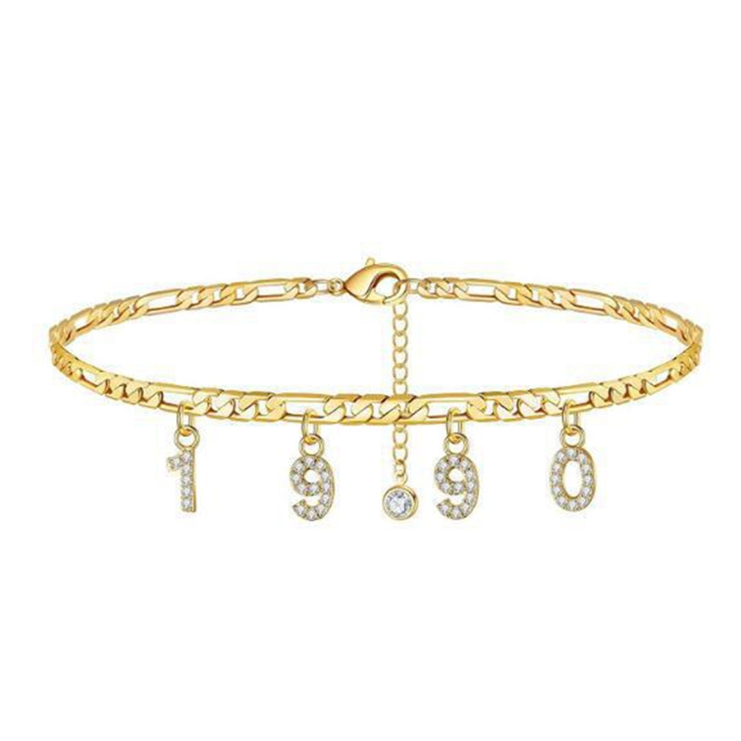 Adjustable Alloy Anklet Chain Birthday Jewelry Bracelet Year Number 1988-1996 Image 12