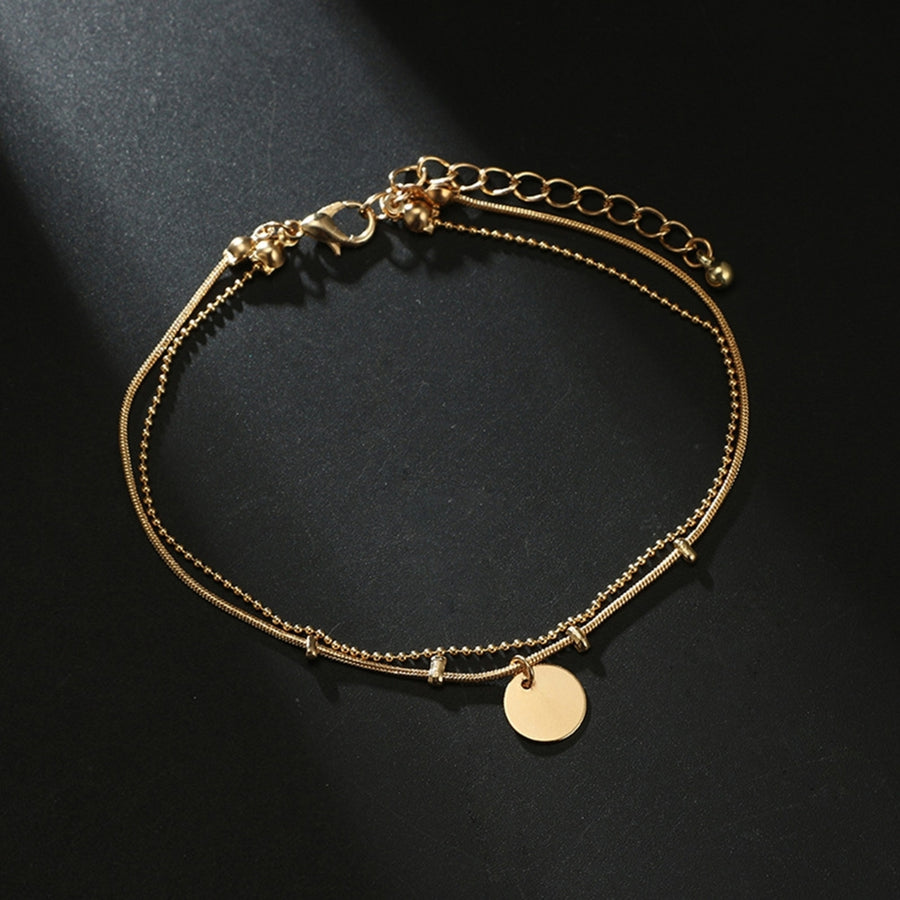 Double Layered Round Pendant Women Anklet Alloy Adjustable Exquisite Chain Anklet Foot Jewelry Image 1