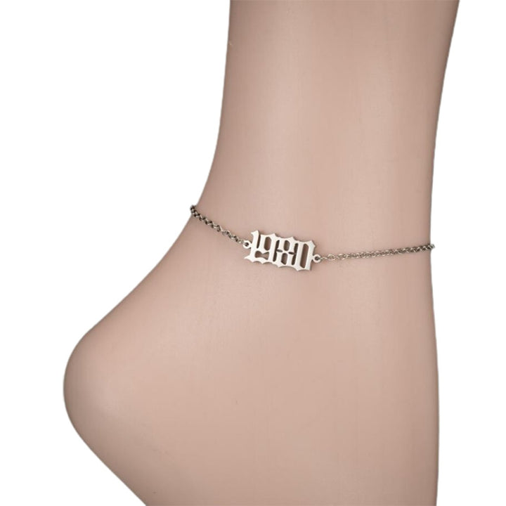 Women Anklet 1980-2000 Number Adjustable Stainless Steel Lobster Clasp All Match Anklet for Beach Image 1