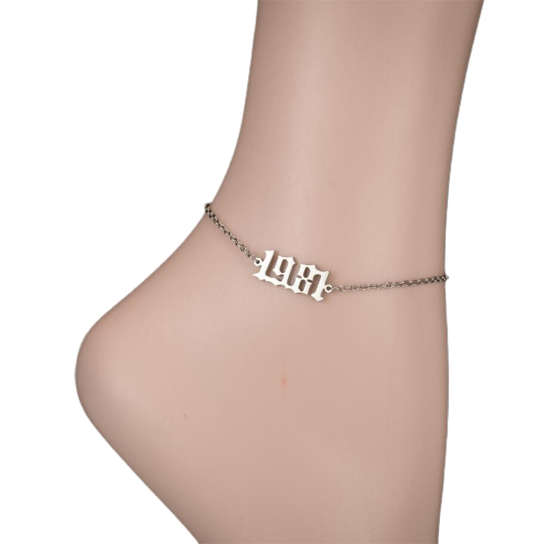 Women Anklet 1980-2000 Number Adjustable Stainless Steel Lobster Clasp All Match Anklet for Beach Image 3