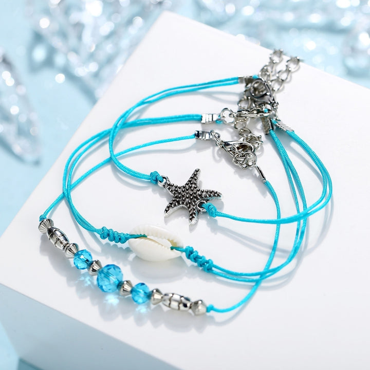 2Pcs/3Pcs Starfish Multilayer Women Anklets Retro Beads Shell Sea Turtle Anklets Foot Jewelry Image 1