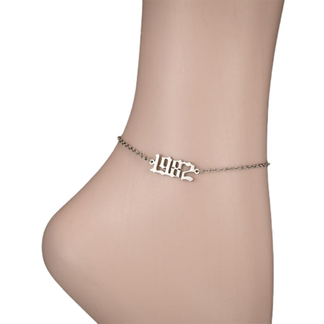 Women Anklet 1980-2000 Number Adjustable Stainless Steel Lobster Clasp All Match Anklet for Beach Image 4