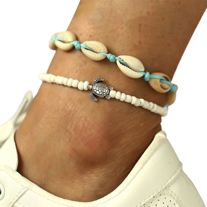 2Pcs/3Pcs Starfish Multilayer Women Anklets Retro Beads Shell Sea Turtle Anklets Foot Jewelry Image 3