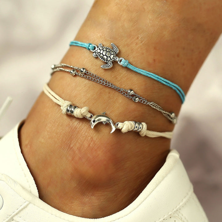 2Pcs/3Pcs Starfish Multilayer Women Anklets Retro Beads Shell Sea Turtle Anklets Foot Jewelry Image 10