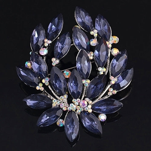 Women Sapphire Blue Flower Brooch Pin Zircon Glass Alloy Wedding Party Jewelry Image 1