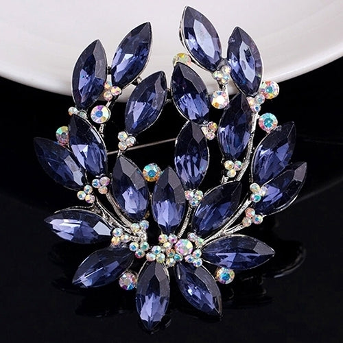 Women Sapphire Blue Flower Brooch Pin Zircon Glass Alloy Wedding Party Jewelry Image 2