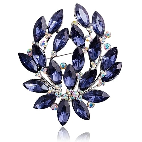 Women Sapphire Blue Flower Brooch Pin Zircon Glass Alloy Wedding Party Jewelry Image 3