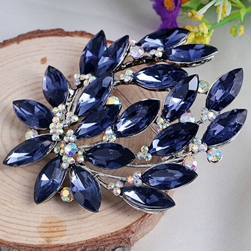 Women Sapphire Blue Flower Brooch Pin Zircon Glass Alloy Wedding Party Jewelry Image 4