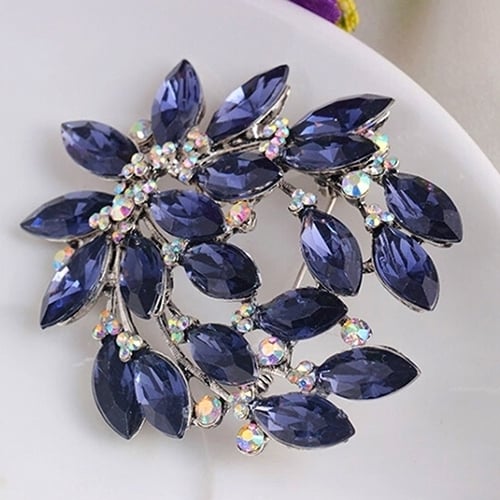 Women Sapphire Blue Flower Brooch Pin Zircon Glass Alloy Wedding Party Jewelry Image 4