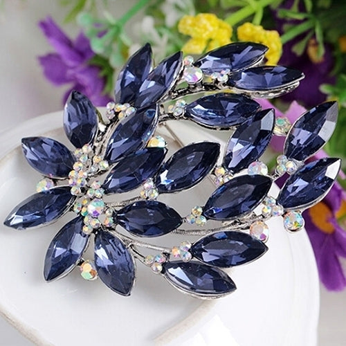 Women Sapphire Blue Flower Brooch Pin Zircon Glass Alloy Wedding Party Jewelry Image 6