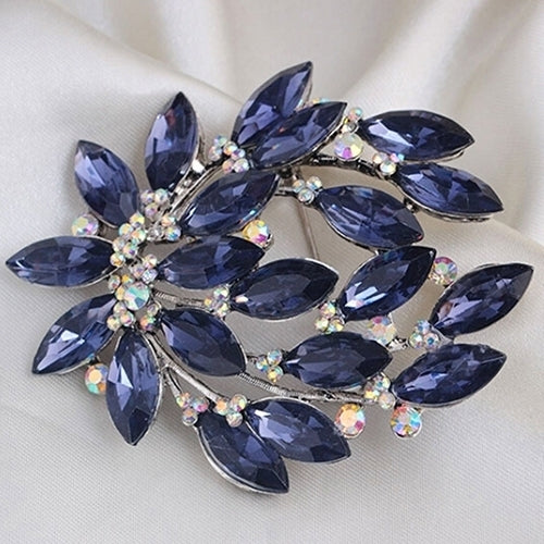 Women Sapphire Blue Flower Brooch Pin Zircon Glass Alloy Wedding Party Jewelry Image 7