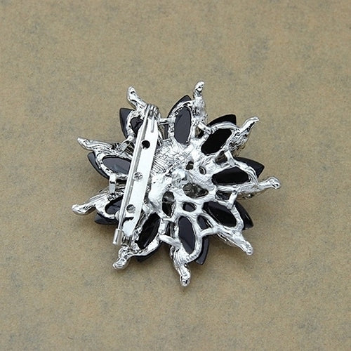Womens Xmas Gift Blossom Flower Brooch Black Crystal Rhinstones Collar Pin Image 2