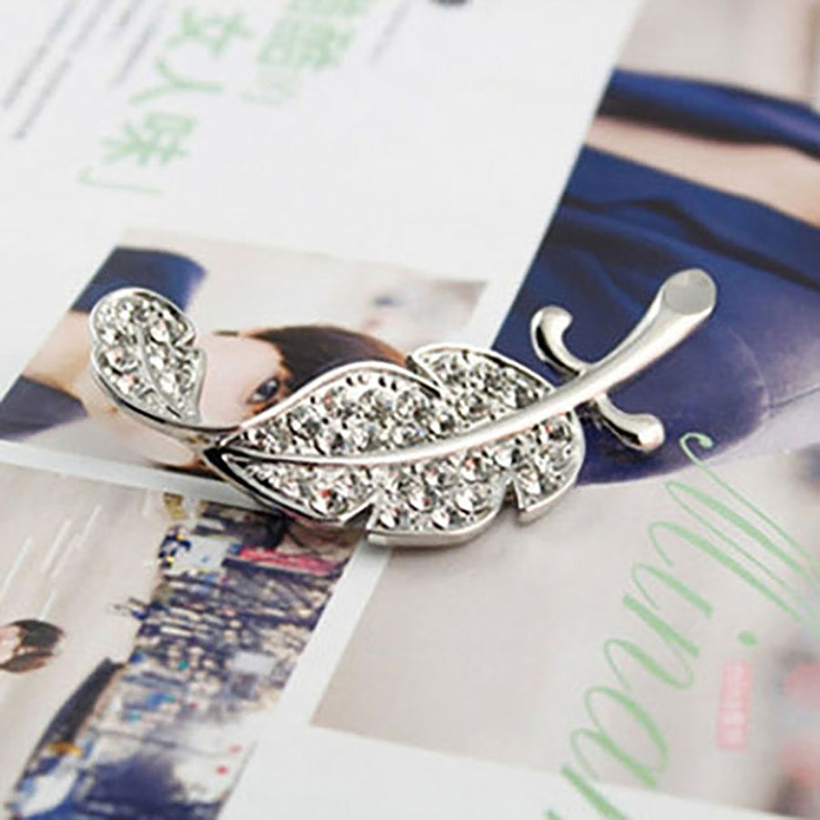 Women Fashion Leaf Silver Tone Rhinestone Wedding Gift Brooch Pin Image 1
