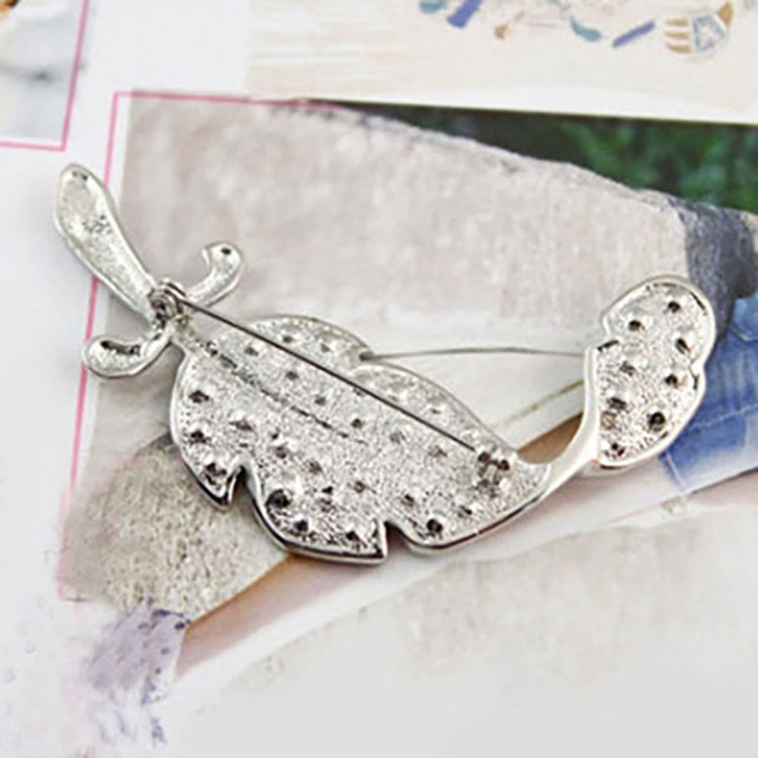 Women Fashion Leaf Silver Tone Rhinestone Brooch Pin Image 3