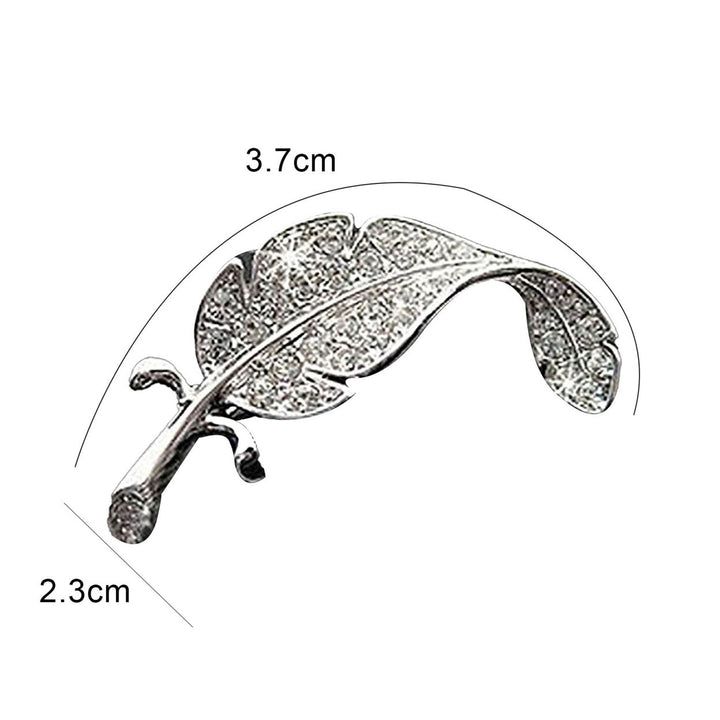 Women Fashion Leaf Silver Tone Rhinestone Brooch Pin Image 4