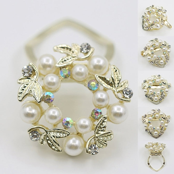 Elegant Faux Pearl Rhinestone Scarf Ring Silk Scarf Buckle Clip Fashion Jewelry Image 4