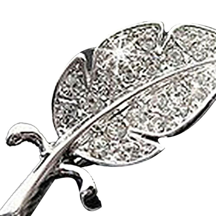 Women Fashion Leaf Silver Tone Rhinestone Brooch Pin Image 7