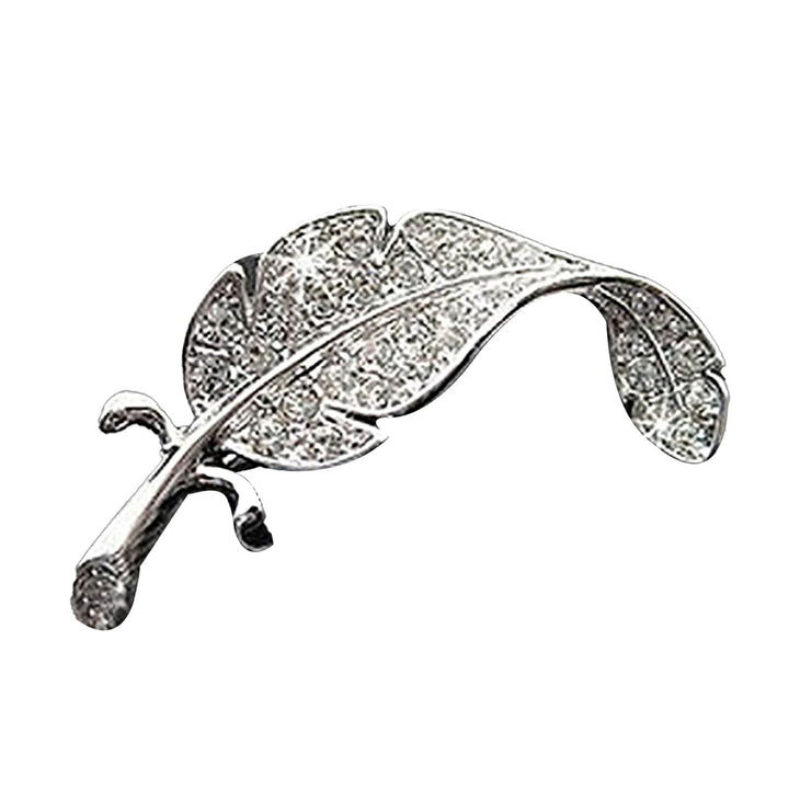 Women Fashion Leaf Silver Tone Rhinestone Brooch Pin Image 9