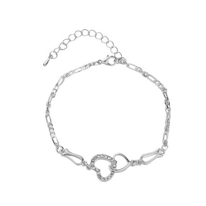 Hollow Extended Chain Women Anklet Adjustable Rhinestone Double Heart-shaped Anklet Fashion Jewelry Image 3