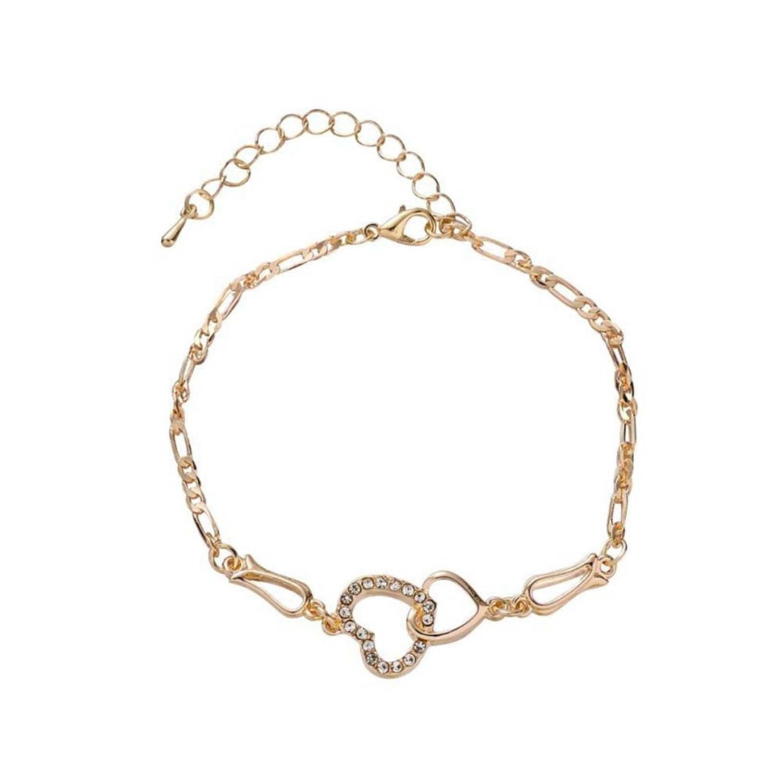 Hollow Extended Chain Women Anklet Adjustable Rhinestone Double Heart-shaped Anklet Fashion Jewelry Image 1