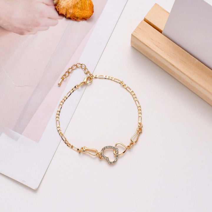 Hollow Extended Chain Women Anklet Adjustable Rhinestone Double Heart-shaped Anklet Fashion Jewelry Image 4