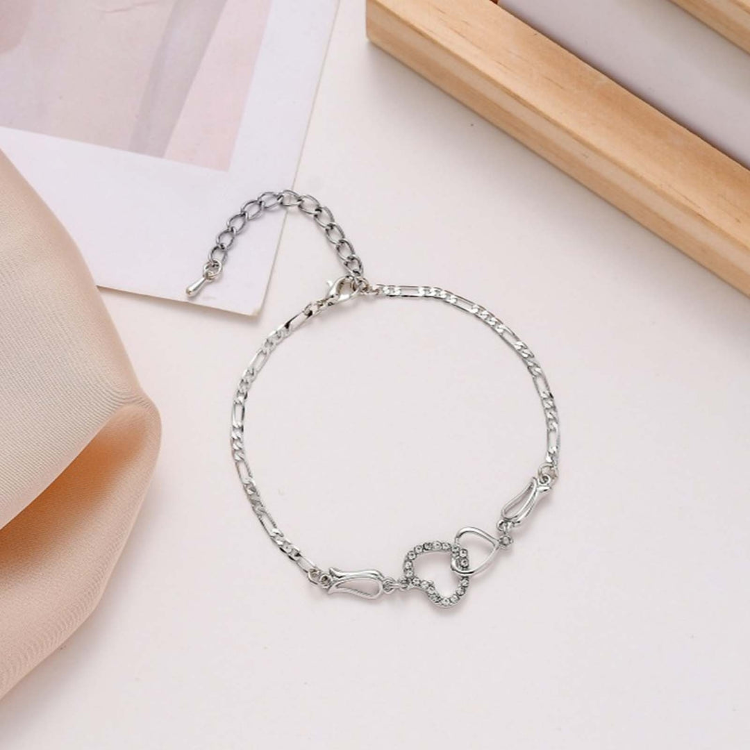 Hollow Extended Chain Women Anklet Adjustable Rhinestone Double Heart-shaped Anklet Fashion Jewelry Image 6