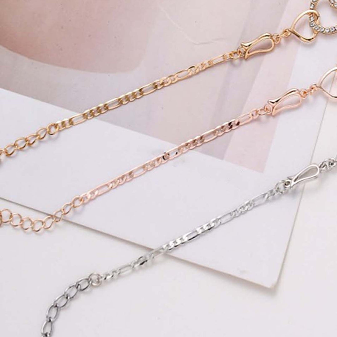 Hollow Extended Chain Women Anklet Adjustable Rhinestone Double Heart-shaped Anklet Fashion Jewelry Image 12