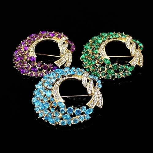 Women Fashion Elegant Luxury Moon Flower Alloy Inlaid Rhinestones Brooch Pin Image 1