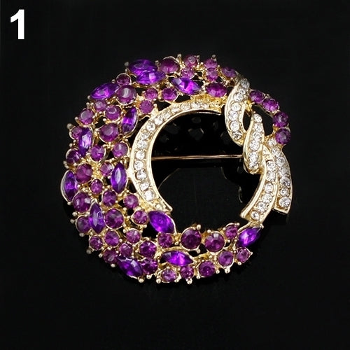 Women Fashion Elegant Luxury Moon Flower Alloy Inlaid Rhinestones Brooch Pin Image 2