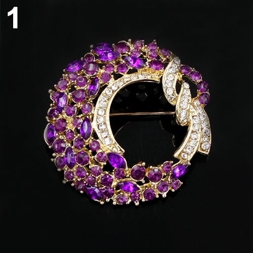 Women Fashion Elegant Luxury Moon Flower Alloy Inlaid Rhinestones Brooch Pin Image 1