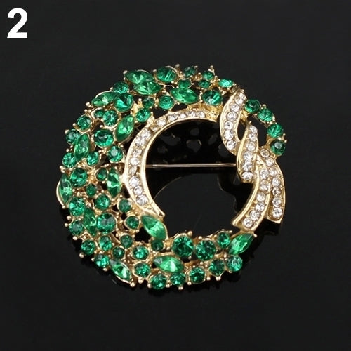 Women Fashion Elegant Luxury Moon Flower Alloy Inlaid Rhinestones Brooch Pin Image 3