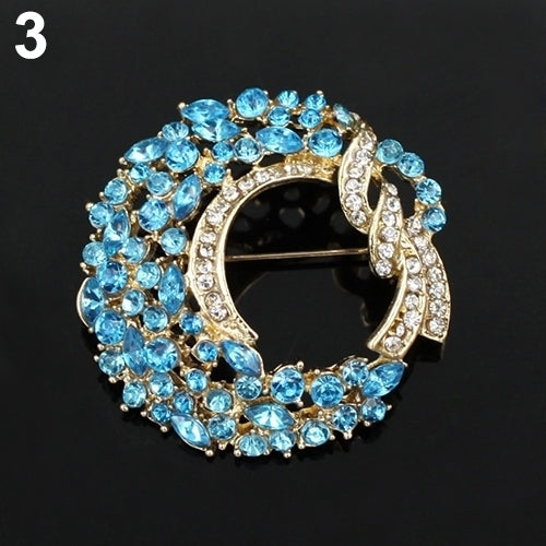 Women Fashion Elegant Luxury Moon Flower Alloy Inlaid Rhinestones Brooch Pin Image 4