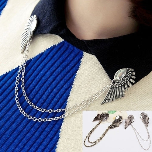 Retro Collar Clip Punk Chain Tassel Blouse Shirt Angel Wing Tips Pin Brooch Image 1