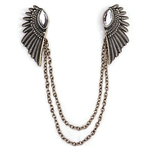 Retro Collar Clip Punk Chain Tassel Blouse Shirt Angel Wing Tips Pin Brooch Image 1