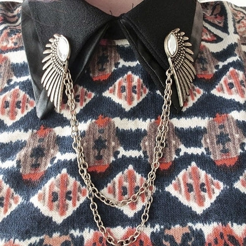 Retro Collar Clip Punk Chain Tassel Blouse Shirt Angel Wing Tips Pin Brooch Image 6