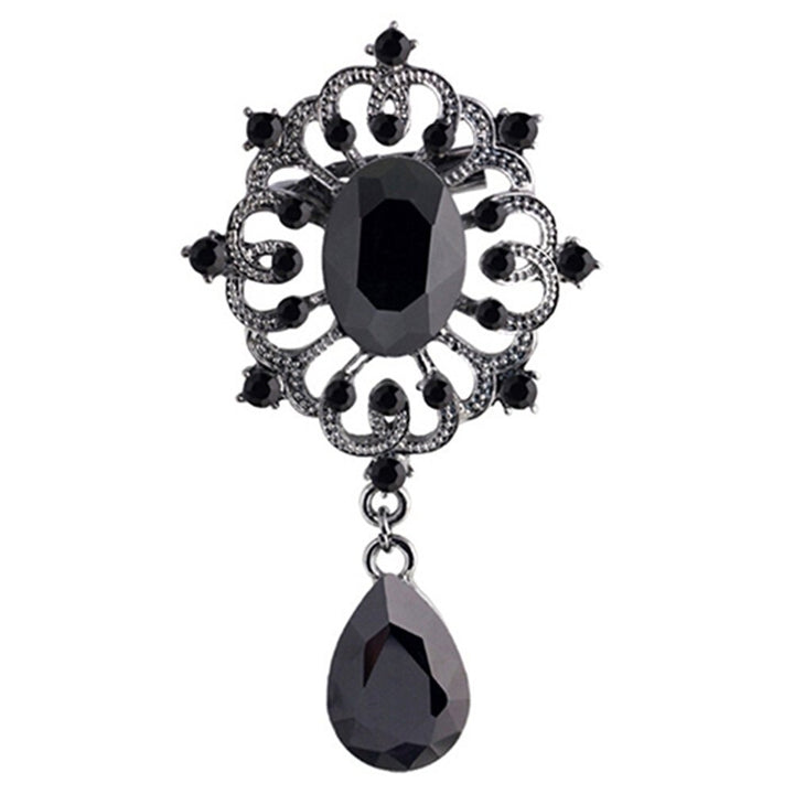 Womens Luxury Rhinestone Alloy Brooch Pin Large Waterdrop Pendent Party Jewelry Image 2