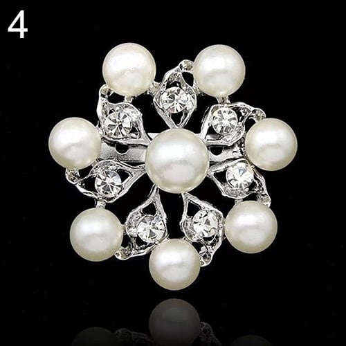 Faux Pearl Flower Brooch Collar Pin Rhinestone Crystal Bridal Jewelry Present Image 10