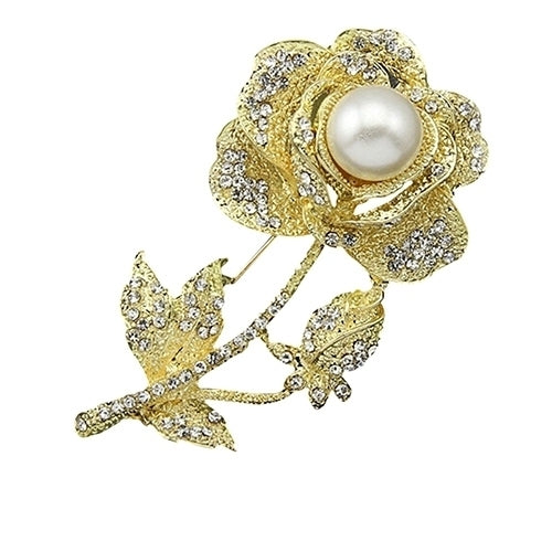 Womens Rose Flower Faux Pearl Rhinestone Brooch Pin Bridal Wedding Jewelry Gift Image 8