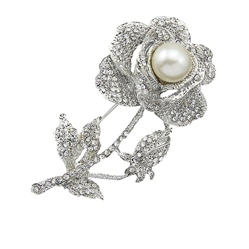 Womens Rose Flower Faux Pearl Rhinestone Brooch Pin Bridal Wedding Jewelry Gift Image 9