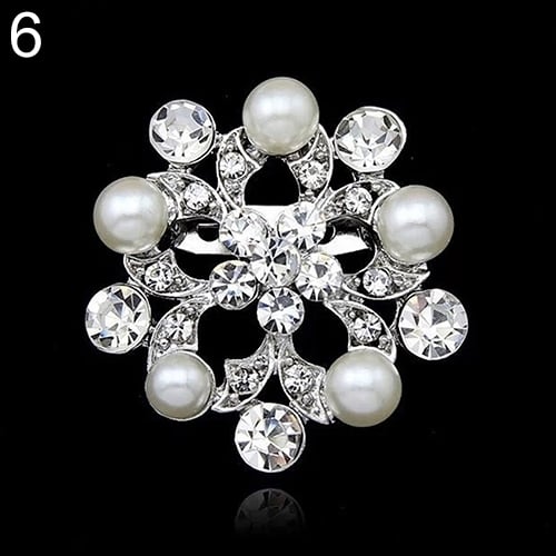 Faux Pearl Flower Brooch Collar Pin Rhinestone Crystal Bridal Jewelry Present Image 12