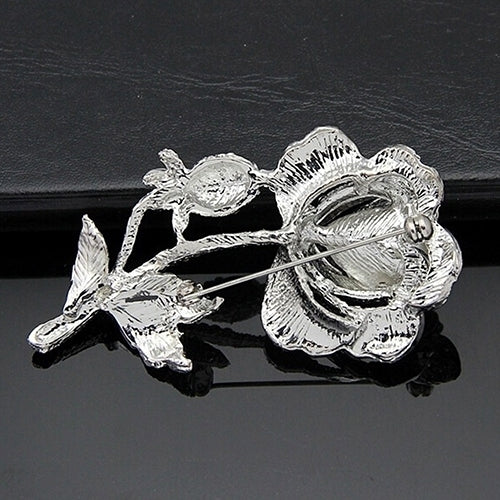 Womens Rose Flower Faux Pearl Rhinestone Brooch Pin Bridal Wedding Jewelry Gift Image 11