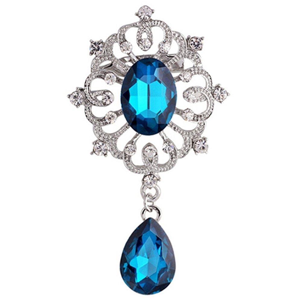 Womens Luxury Rhinestone Alloy Brooch Pin Large Waterdrop Pendent Party Jewelry Image 1