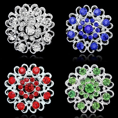 Rhinestone Crystal Brooch Hollow Out Collar Pin Silver Plated Flower Jewelry Image 1